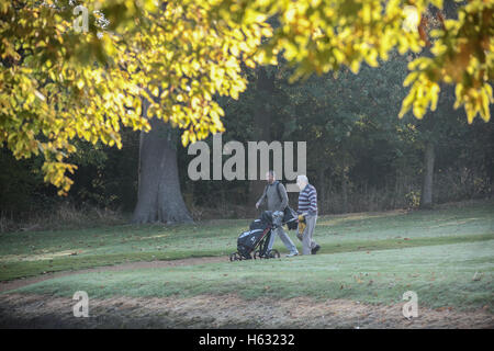 Scene autunnali di golfisti giocando sul Brent Valley golf course a ovest di Londra. Foto Data: domenica 23 ottobre, 2016. Foto credi Foto Stock