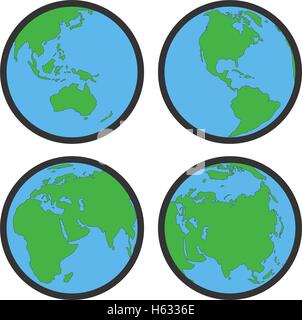 Vettore Collezione del globo terrestre simboli piatto o icone Illustrazione Vettoriale