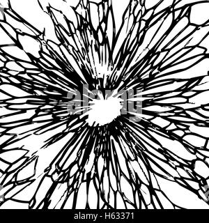 Vector nero e sfondo bianco del parabrezza rotto vetro come concetto di distruzione Illustrazione Vettoriale