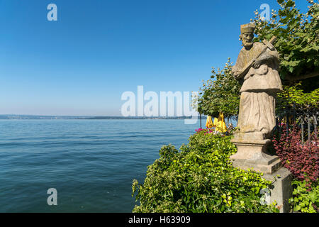 Nepomuk statua presso il lago di Costanza a Meersburg, Baden-Württemberg, Germania, Foto Stock