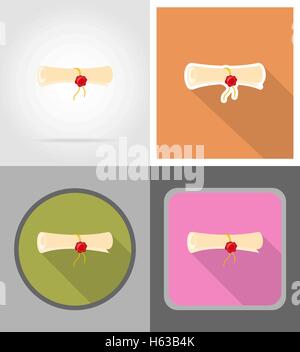 Certificato di diploma piana di scorrimento icone illustrazione vettore isolato su sfondo Illustrazione Vettoriale