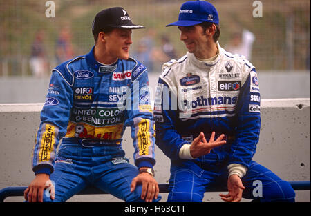 Ritratto di Michael Schumacher e Damon Hill 1994 Foto Stock