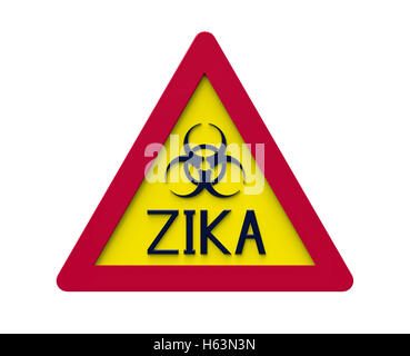 Zika segnale di rischio biologico isolato su bianco il rendering 3D Foto Stock