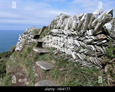 Lisca di pesce Cornish Hedge e Stile di South West Coast Path, Cornwall, England, Regno Unito Foto Stock