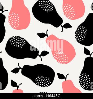 Seamless modello di ripetizione con pere in nero e rosa su sfondo color crema. Tessile moderno, biglietto di auguri, poster, avvolgere della carta. Illustrazione Vettoriale