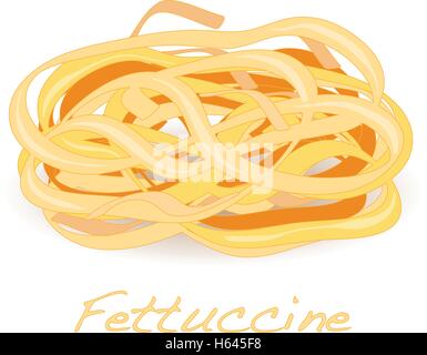 Pila di crudo fresco fettuccine pasta a nastro isolato Illustrazione Vettoriale