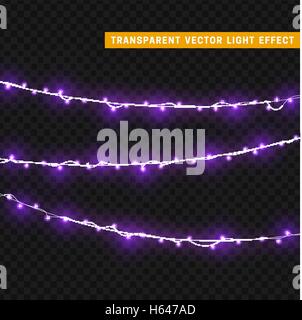 Le luci di Natale isolato realistici elementi di design. Illustrazione Vettoriale