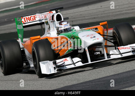 Motorsports, Adrian Sutil, GER, in una Force India VJM02 race car, Formula 1 i test sul Circuito de Catalunya race track in Foto Stock