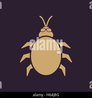 Il maggiolino e icona di bug. Acarid, insetto, simbolo di virus. Appartamento Illustrazione Vettoriale