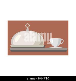 Cloche per il pasto e tazza di una bevanda calda icona Illustrazione Vettoriale