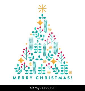 Piatto isolato vettore geometrico albero di natale per il tuo biglietto di auguri / invito Illustrazione Vettoriale