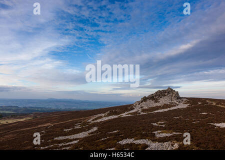 Manstone Rock sulla Stiperstones, vicino Snailbeach, Shropshire, Inghilterra, Regno Unito Foto Stock