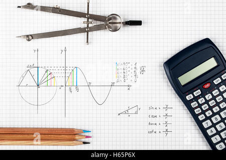 Funzione sinusoidale - Concetto di matematica Foto Stock