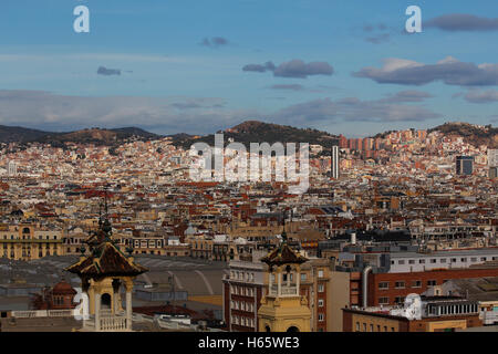 Paesaggio urbano di Barcellona il colpo da Montjuic Foto Stock