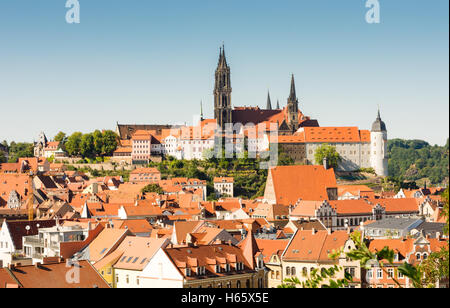 Paesaggio di Meissen (Sassonia, Germania) con il castello di Albrechtsburg e la cattedrale. Foto Stock