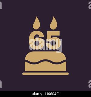 La torta di compleanno con candele sotto forma di numero di icona 65. Simbolo di compleanno. Appartamento Illustrazione Vettoriale
