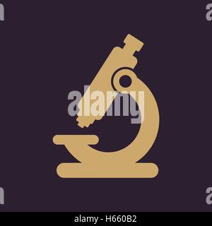 Il microscopio e la relativa icona. Medicina e ricerca, laboratorio, simbolo della scienza. Appartamento Illustrazione Vettoriale