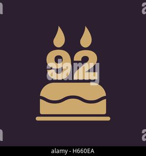 La torta di compleanno con candele in forma di numero 92 icona. Simbolo di compleanno. Appartamento Illustrazione Vettoriale