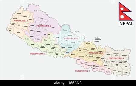 Il Nepal politica e amministrativa (provincia) mappa con bandiera Illustrazione Vettoriale