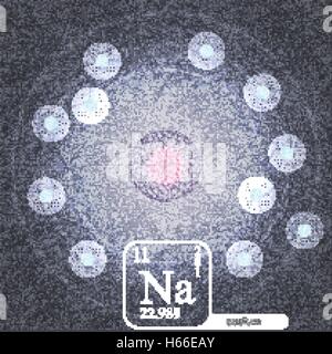 Atomo di sodio con orbite di elettroni e la proprietà - Illustrazione Vettoriale Illustrazione Vettoriale