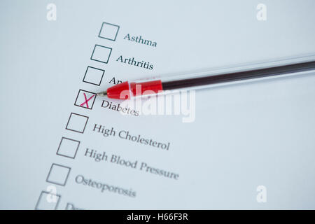 Close-up di salute form di valutazione Foto Stock