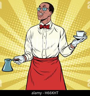 African American Barista realizzato caffè appena macinato Illustrazione Vettoriale