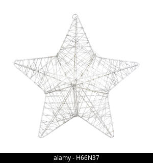 Splendenti Wireframe silver star decorazione isolati su sfondo bianco Foto Stock