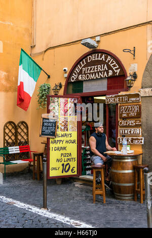 Ristorante Pizzeria con bandiera italiana, Roma, lazio, Italy