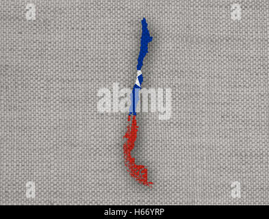Mappa e Bandiera del Cile sulle vecchie lenzuola Foto Stock