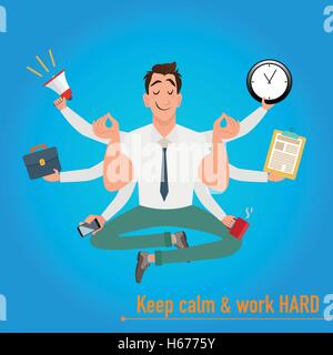 Imprenditore con il multitasking e multi skill Illustrazione Vettoriale