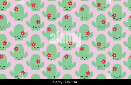 Modello senza cuciture con cactus e fiori Illustrazione Vettoriale