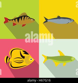 Banner di pesce set, stile piatto Illustrazione Vettoriale