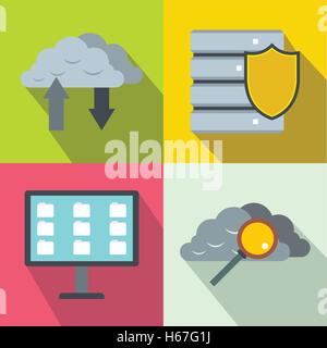 Banner di database impostare, stile piatto Illustrazione Vettoriale