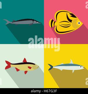 Banner di pesce set, stile piatto Illustrazione Vettoriale