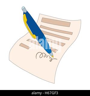 Il documento è firmato, l'icona di stile cartoon Illustrazione Vettoriale