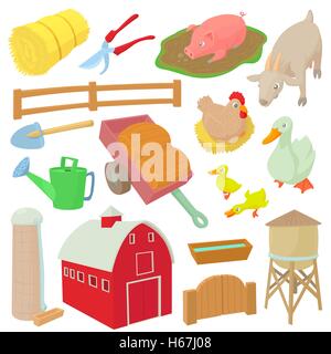 Farm set di icone, stile cartoon Illustrazione Vettoriale