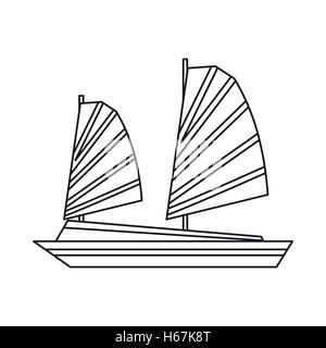 Vietnamese junk boat icona, stile contorno Illustrazione Vettoriale