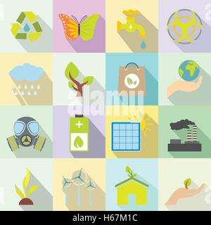 Ecologia universale piano set di icone Illustrazione Vettoriale