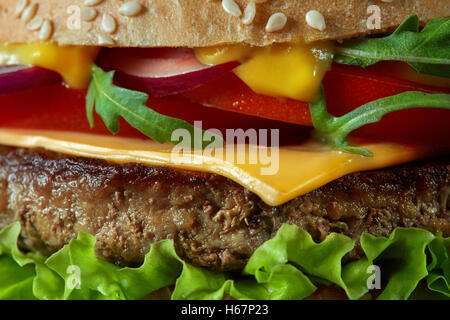 Close-up di fatto in casa hamburger gustosi . Sfondo di cibo Foto Stock
