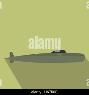 Sommergibile icona piatta Illustrazione Vettoriale