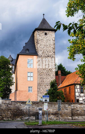 Hann. Münden, Bassa Sassonia, Germania. Welfenschloss vecchio castello ospita ora il archivi comunali, District Court & museum Foto Stock