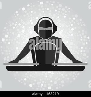 Semplice emblema di DJ con il mixer nei colori grigio. Illustrazione Vettoriale