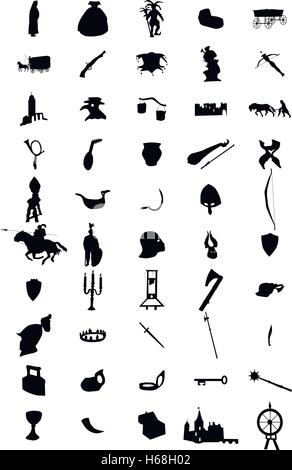 Silhouette medievale impostato Illustrazione Vettoriale