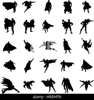 Il supereroe silhouette uomo impostato Illustrazione Vettoriale