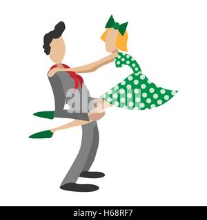Coppia danzante rocknroll cartoon illustrazione Illustrazione Vettoriale