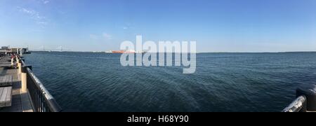 La trafficata Cooper River visto dal Waterfront Park a Charleston, Sc Foto Stock