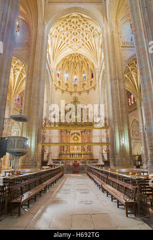 SEGOVIA, SPAGNA, aprile - 15, 2016: la navata centrale della cattedrale di Nuestra Senora de la Asunción y de San Frutos de Segovia. Foto Stock