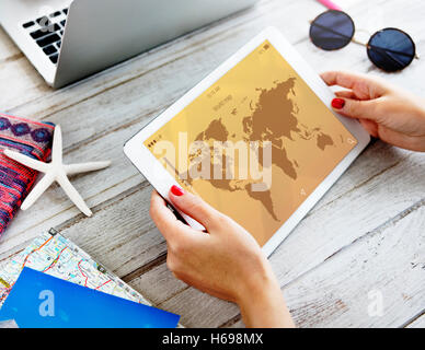 Mappa World Travel concetto di applicazione Foto Stock