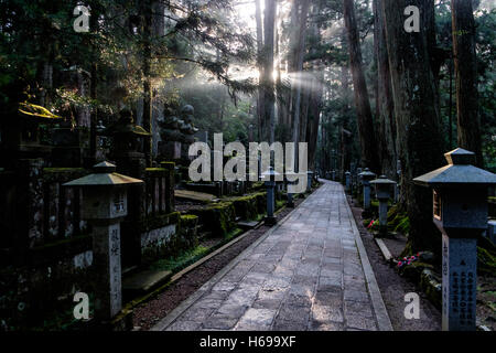 Cimitero di Mount Koya Koya (SAN), vicino Kobo-Daishi il santuario, nella penisola di Kansai, Giappone. Foto Stock