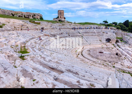 Il Teatro Greco, il Parco Archeologico, Siracusa, Sicilia, Italia Foto Stock